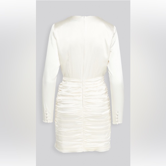 NWT RETROFETE Brea Satin Silk Deep V Plunge Ruched Ivory Dress, Sz M - Picture 5 of 11